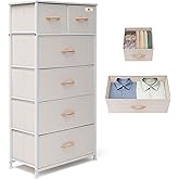 VredHom Fabric Dresser for Bedroom, Tall Skinny Dresser with 6 Drawers, Storage Organizer Tower, Steel Frame Wooden Top for Closet, Living Room, Hallway(Beige)