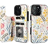 HAOPINSH for iPhone 16 Pro Max Wallet Case with Card Holder, Floral Flower Pattern Back Flip Folio PU Leather Kickstand Card Slots Case for Women Girls, Double Magnetic Clasp Shockproof Cover 6.9"