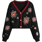 GORGLITTER Women's Embroidered Cardigans Long Sleeve Button Down Boho Cottagecore Cardigan Sweaters