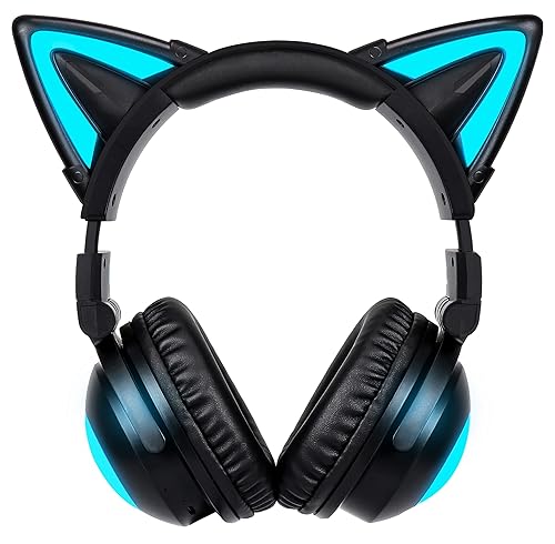 Wireless Cat Ear Headphones (12 Color Changing) with Jack