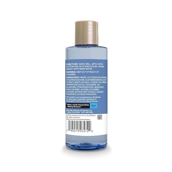 AMAZON BRAND – SOLIMO EYE MAKEUP REMOVER, REMOVES WATERPROOF MASCARA, DERMATOLOGIST TESTED, 5.5 FLUID OUNCE