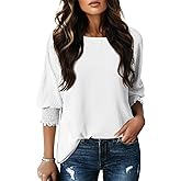 Dokotoo 3/4 Length Sleeve Womens Tops Dressy Casual Blouses Boat Neck Batwing Babydoll Top