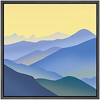SIGNWIN Framed Canvas Wall Art Yellow Sky Over Blue, Purple and Green Mountains Landscape Wilderness Illustrations Abstract Modern Scenic Colorful for Living Room, Bedroom, Office - 16