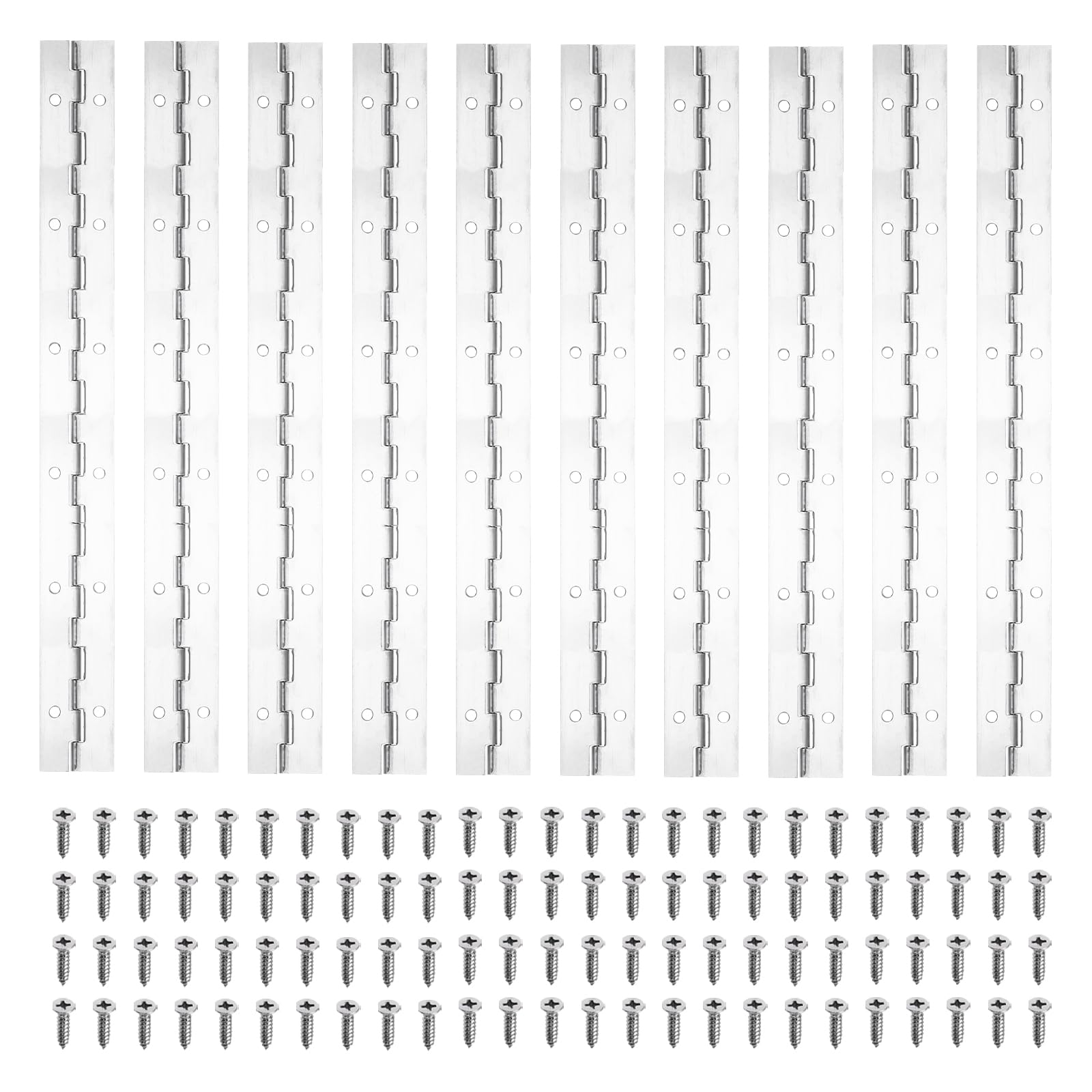 PATIKIL 12x1.2 Inch Piano Hinge,10 Pcs 304 Stainless Steel Continuous Hinge with Holes for Piano Gate Door Wooden Storage Box Cabinet Boat,Silver