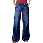 Flamingals Women’s Mid Rise Straight Leg Jeans Baggy Trendy Boyfriend Wash Denim Jeans