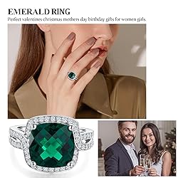 AGRULE 6.5 Cttw Emerald Halo Ring 925 Sterling