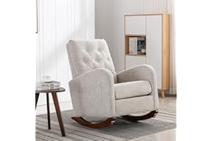 AKRENAR Rocking Chair Modern,Upholstered Glider Rocker Chair for Nursery,Comfy Armchair with Side Pocket for Living Room (Light Grey)
