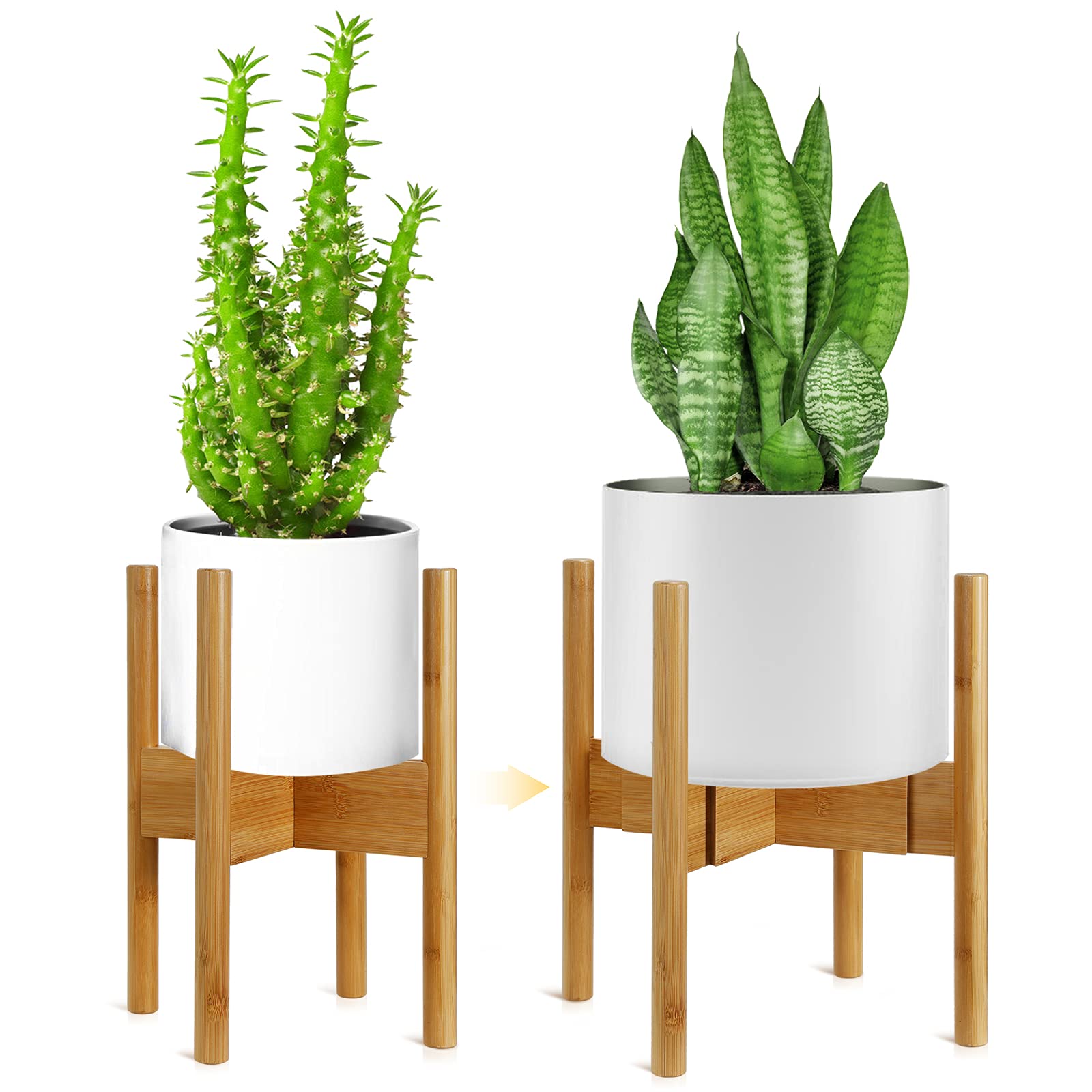 Gunolye Adjustable Bamboo Plant Stand, Expandable Plant Holder,Flower Pot Display Stand,Modern Flower Potted Holder Rack for Indoor Outdoor,Fit 20-30 Centimeter Pots (Plant & Pot Not Included)
