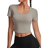kakola Womens Workout Crop Tops Short Sleeve Athletic Cropped T Shirt Scoop Neck Gym Yoga Fitted Basic Tee