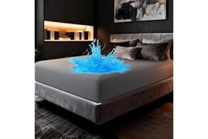 OhGeni 100% Waterproof Mattress Protector, Queen Grey Size, Fitted Sheet with Deep Pockets, 6''-18'', Premium Noiseless Breathable Soft Material, Mattresses Cover for Bed