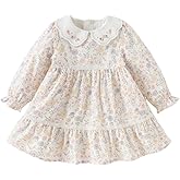 DAVE&BELLA Baby Girls Boho Dresses, Floral Print Playwear Smoked Dress for Toddler A-Line Cotton Casual Fall Winter Clothes