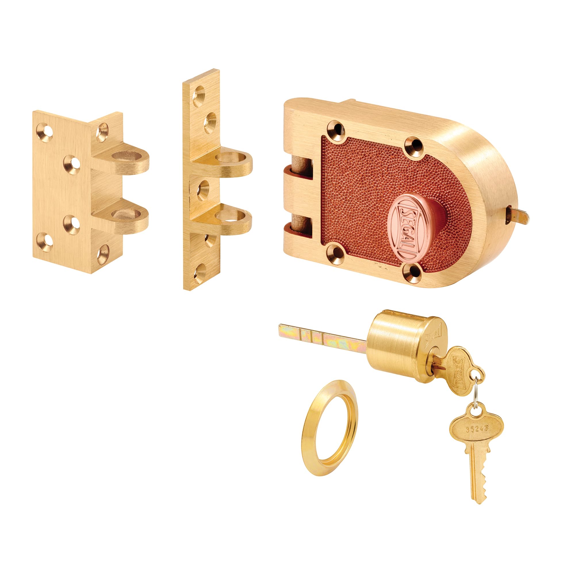 Segal SE 15361 Deadbolt – Jimmy-Proof Design Prohibits Forced Entry by Spreading of Door Frames – Solid Bronze Alloy, Brushed Brass, Angle and Flat Strike, Single Cylinder (Single Pack)