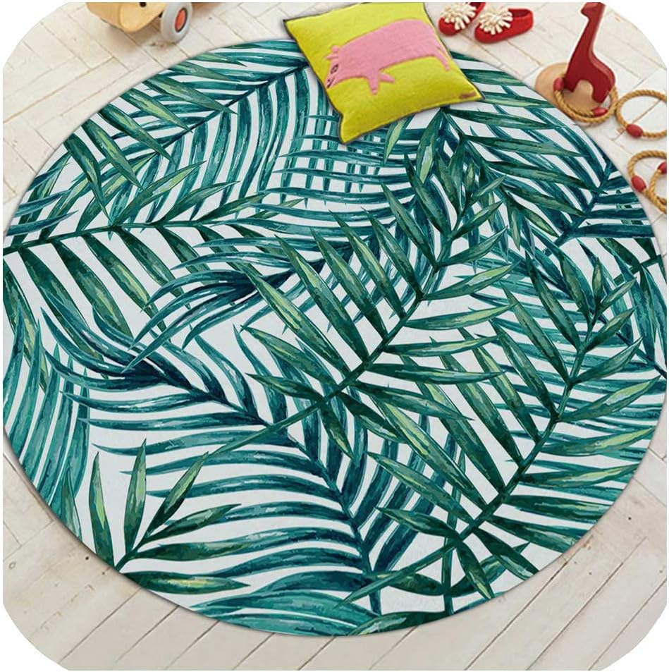 Mo Duo Round Carpets for Living Room Green Tropical Printed Parlor Bedroom Chair Rugs Toilet Bath Decorate Non Slip Door Mat,6,80cm Diameter