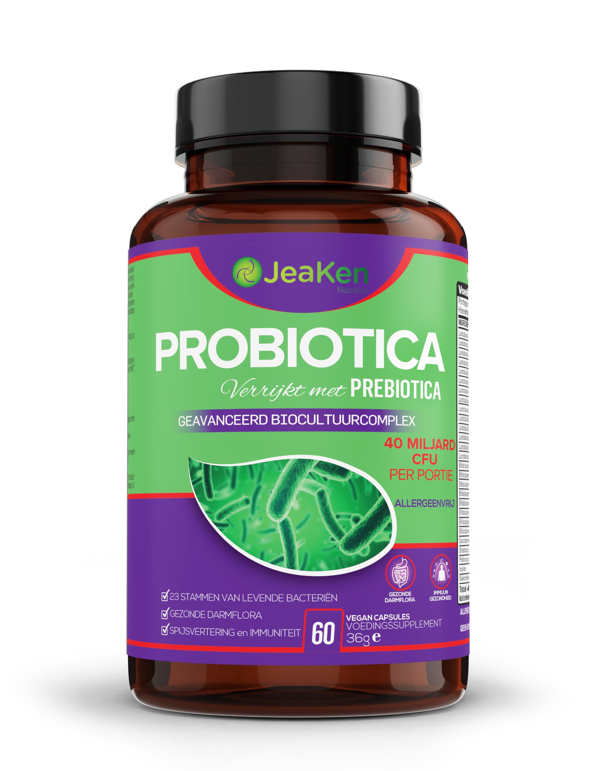 JeaKen PROBIOTICS for Gut Health, Prebiotics-Enriched Probiotics for Women and Men, Gut Health Supplement for Digestive Support & Bloating Relief, 23 Active Strains, 40 Billion CFU, 60 Vegan Capsules