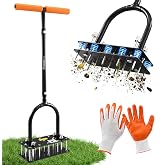 Sakerplus Aerator Lawn Tool, Hand Metal Spike Lawn Aerator | Automatic Leaf and Dirt Cleaning, Grass Aerator with Rebounce Spring Base for Lawn Care, Soil Loosening, Yard Aerating