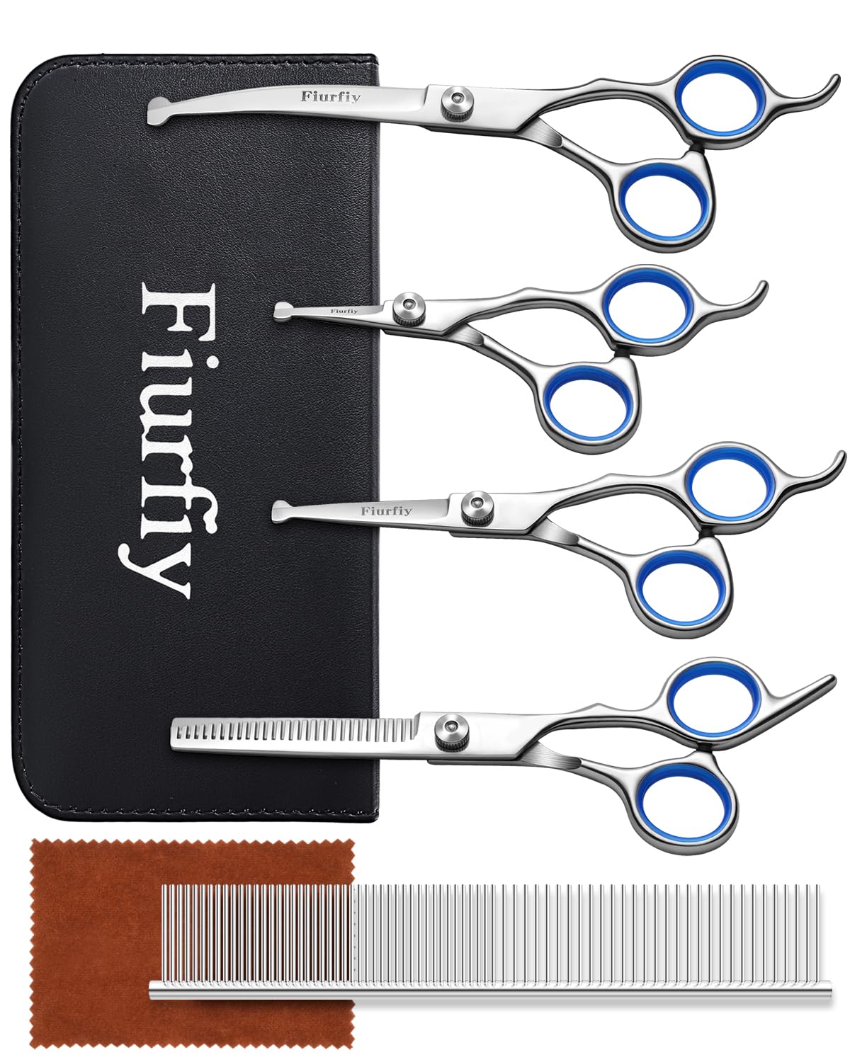 Photo 1 of Fiurfiy 6-in-1 Dog Grooming Scissors - Professional Stainless Steel Hair Cutting Kit with Safety Rounded Tips, Ergonomic Soft-Grip Handles for Small & Large Dogs, Cats
