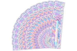 UWJIX Mylar Pen Bags 2.4x9 Inch,100 PCS Small Clear Zipper Resealable Smell Proof Baggies,Holographic Plastic Pen Packaging B