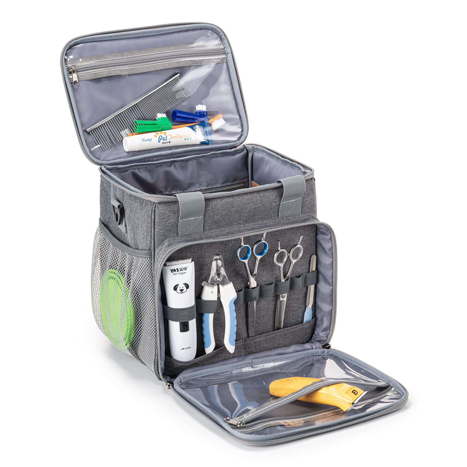 BABEYER Dog Grooming Bag, Dog Grooming Supplies Organizer Tote Bag for Pet Grooming Tool Kit Accessories, Grey