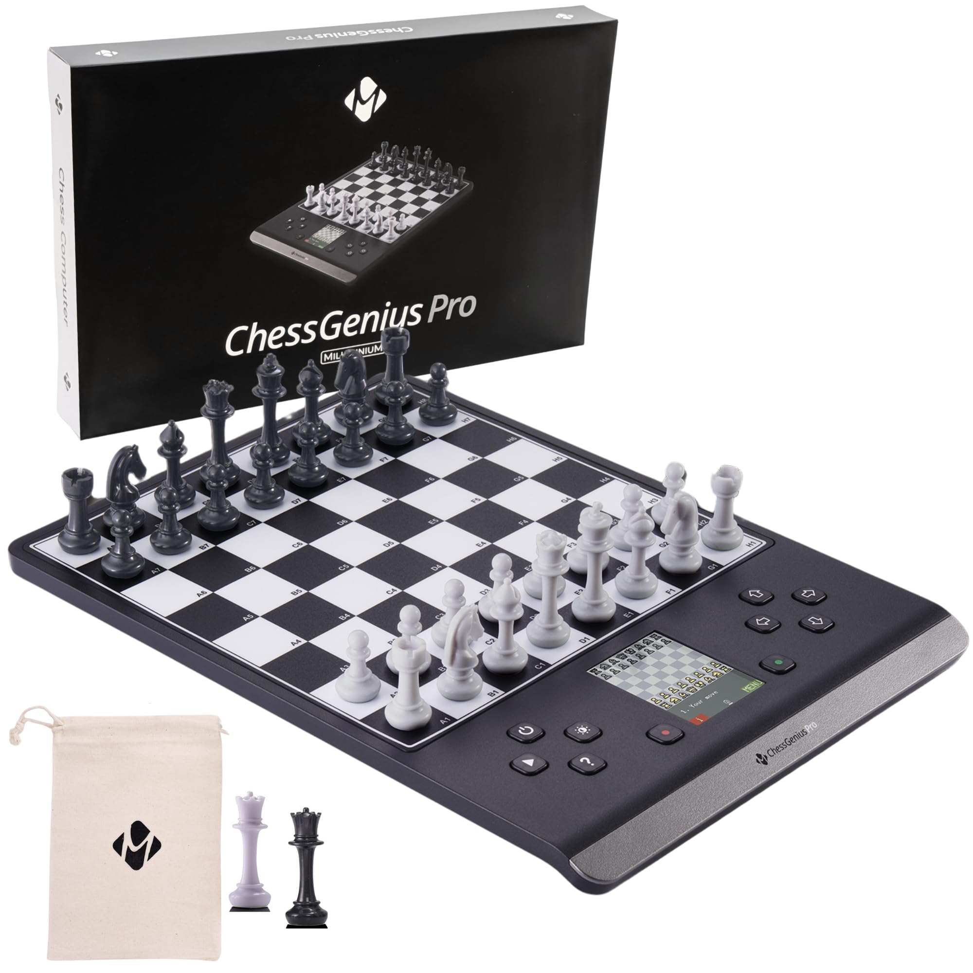 Millennium ChessGenius Pro M815 - Computadora de ajedrez electrónica con 2200 niveles de habilidad de IA adaptativa ELO, pantalla a color, entrenador incorporado, diseño de viaje magnético