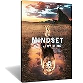 Inspirational Canvas Painting Small Cat and Big Lions Mindset is Everything Wall Art Cute Animal Poster Prints Wall Pictures for Office Living Room Home Decor Framed Ready to Hang [12''W x 18''H]