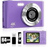 Digital Camera, Kids Camera1080P, Vlog Camera with 64GB Card, 16X Zoom Anti Shake, Card Reader, 44MP Compact Portable Small Point Shoot Digicam Gift for Kid Student Children Teen Girl Boy(Pruple)