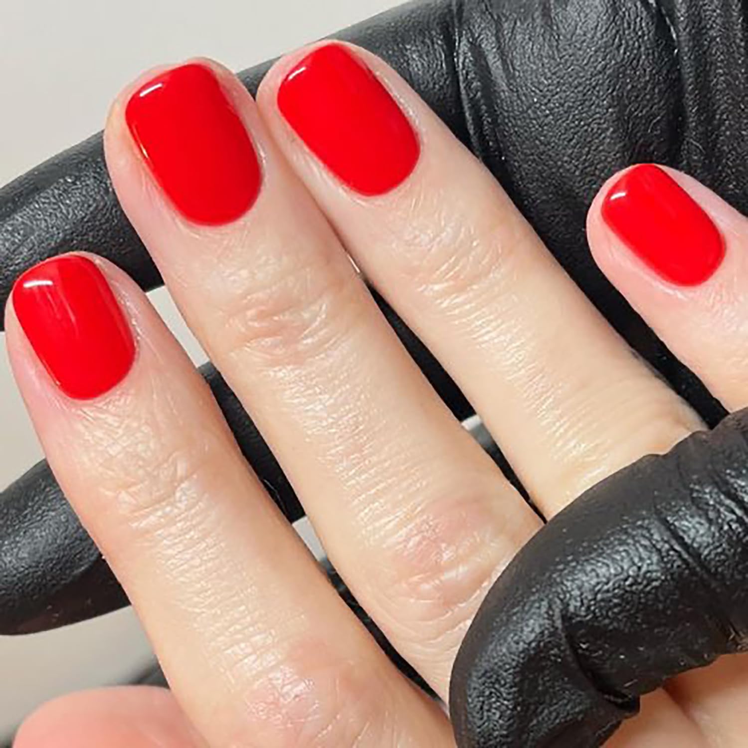 Photo 1 of Extra Short Press on Nails Square Fake Nails with Nail Glue Red False Nails with Artificial Glossy Designs Acrylic