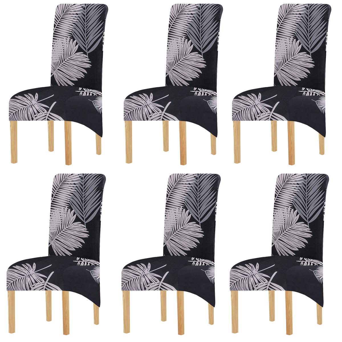 KELUINA Printing Fabric Stretch XL Chair Covers for Dining Chairs, 2/4/6 Pcs Elastic Large Chair Slipcover for Dining Room Wedding Banquet Party Decoration (Black-3,6 Pack)