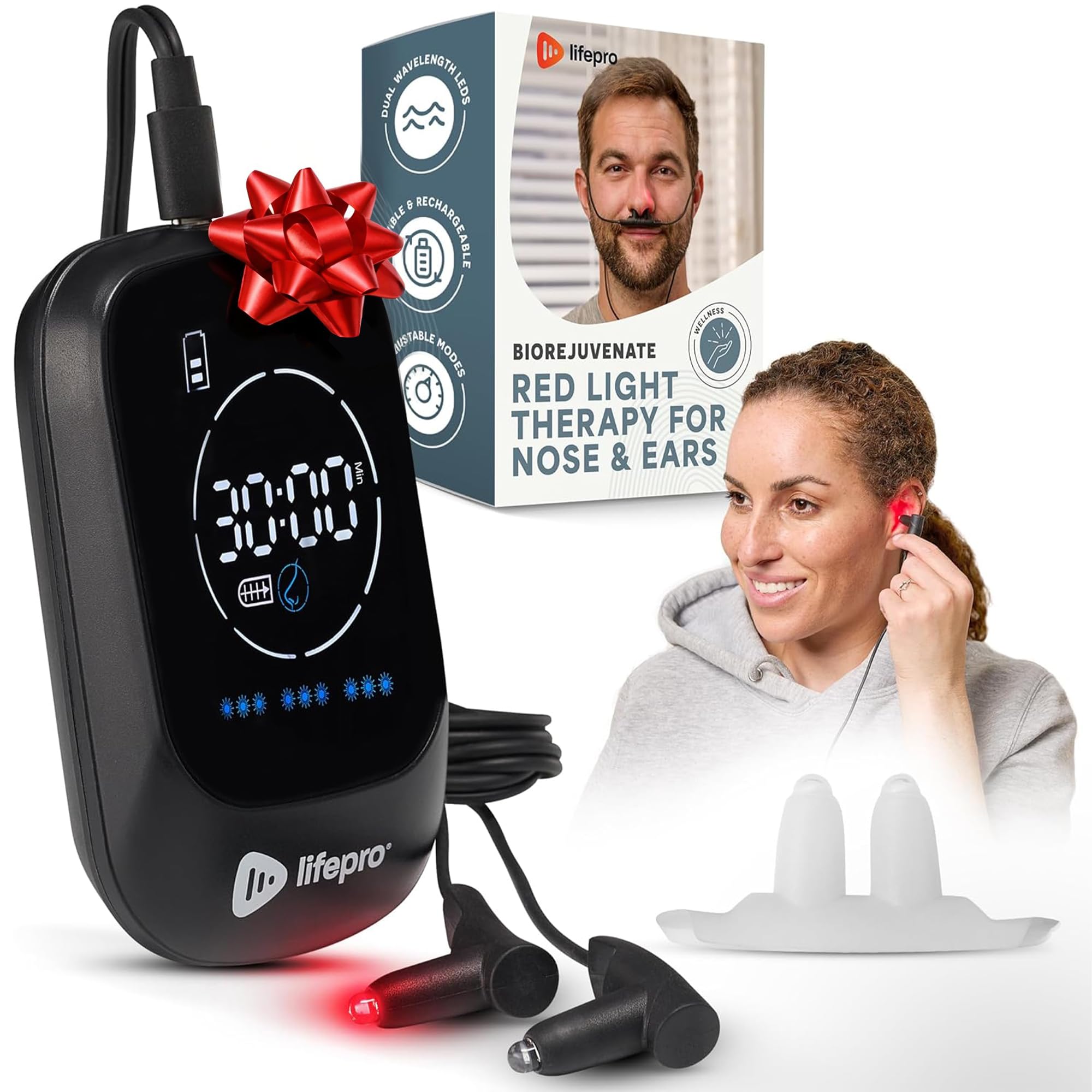 Photo 1 of *INCOMPLETE* Lifepro Red Light Therapy Device for Nose & Ears, Rechargeable Near Infrared Nasal Therapy for Sinus and Ear Pain Relief, Effective Red Light Solution for Sinuses, Compact and Portable Therapy Tool