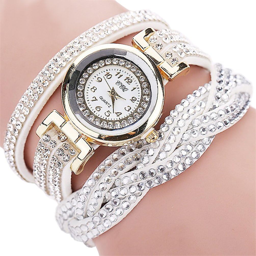 Fashion Luxury Rhinestone Bracelet Women Watch Ladies Quartz Watch Casual Women Wrist Watch (White)