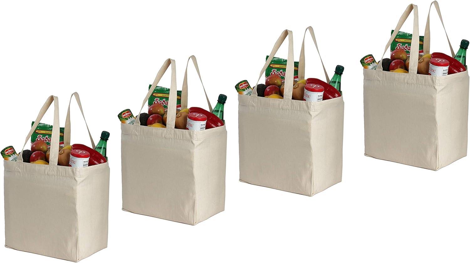 Earthwise Cotton Canvas Reusable Shopping Grocery Bag Tote Biodegradable (4 Pack) (Natural)