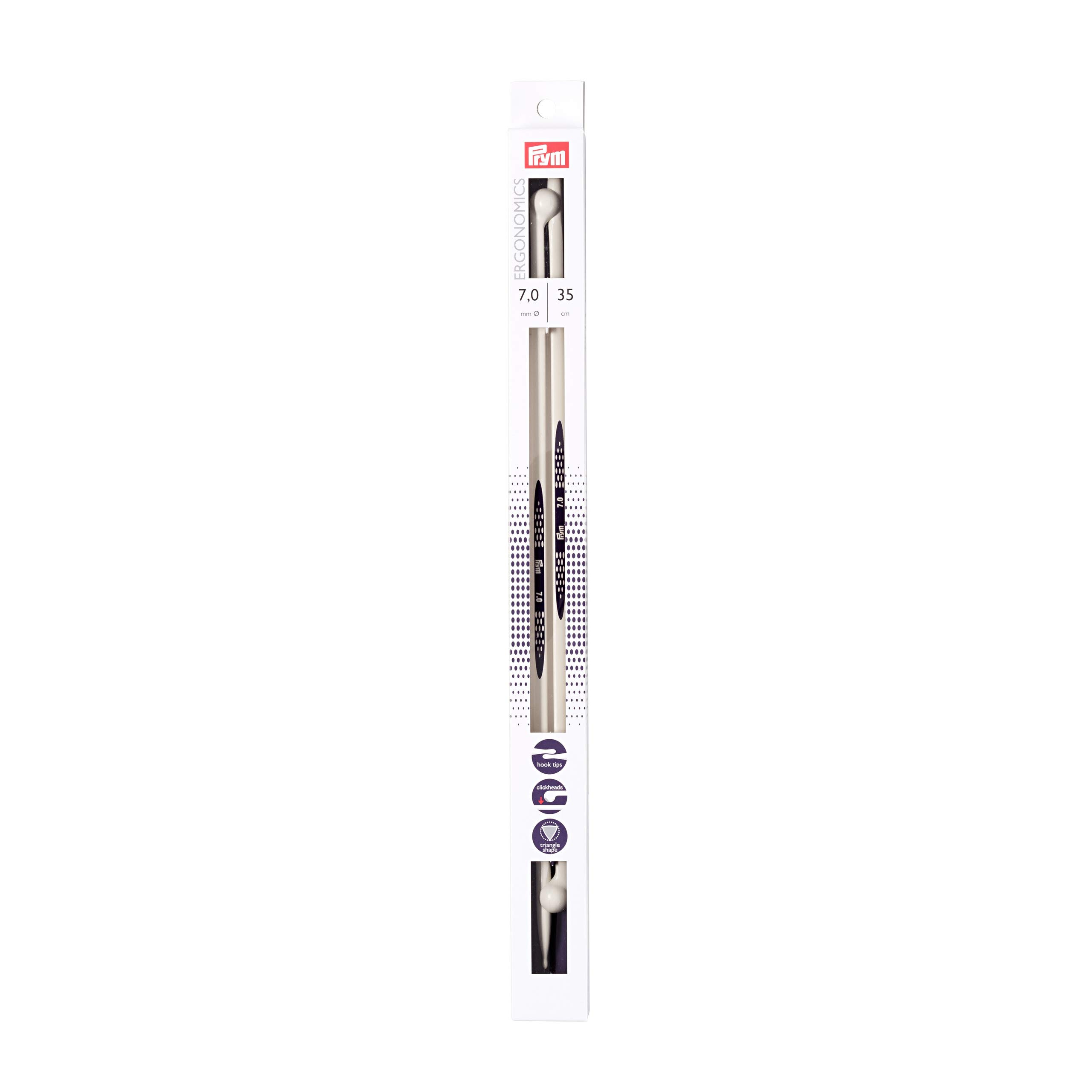 Prym Single-Point Ergonomic Knitting Pins/Needles, Metal, Multi-Colour, 7 mm, 35 cm Length, 1-Pair