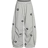 Aelfric Eden Baggy Wide Leg Sweatpants Flower Embroidery Casual Y2K Elastic Drawstring Lantern Barrel Lounge Trouser Pants