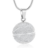 Hearbeingt Basketball Urn Necklaces for Ashes Sport Cremation Jewelry Stainless Steel Memorial Necklace Ash Pendant for Human Pets Keepsake Jewelry for Loved Ones with Fill Tool