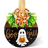 Halloween Wooden Welcome Sign for Front Door Hanging Spooky Ghost Boo Yall Sign with Bow Halloween Wooden Door Hangers Wreath for Farmhouse Home Window Outdoor Wall Party Decoration Supplies