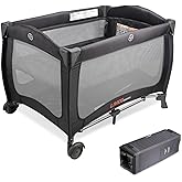 LIVINGbasics 2-in-1 Baby Playard, Foldable Baby Bassinet with Wheels for Home/Travel/Outdoor