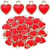 50pcs Enamel Red Heart Shaped Charms Alloy Love Heart Dangle Pendants Valentine’s Day Hanging Ornaments for DIY Bracelet Necklace Earrings Jewelry Making Decor