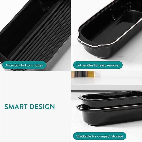 NAVARIS BREAD PAN WITH LID – CERAMIC BAKEWARE TIN FOR BAKING HOMEMADE SOURDOUGH LOAVES – STONEWARE LOAF PANS OR CAKE DISHES FOR OVEN – DISHWASHER SAFE TINS – 13.3 X 5.5(34 X 14CM)