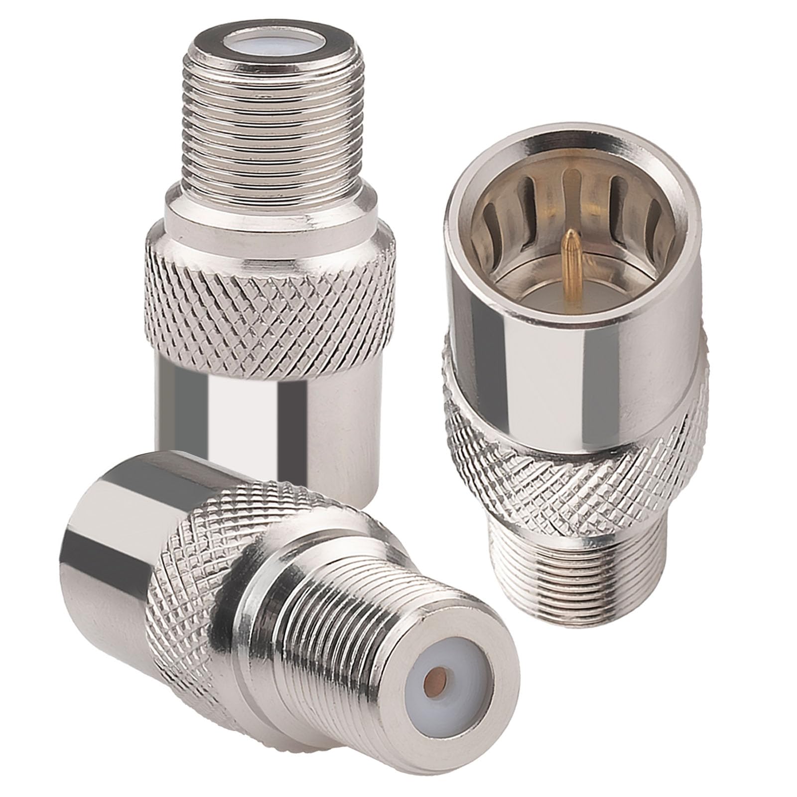 YILIANDUO F-Type Push-On Coax Connector 75 Ohm All-Copper F Quick Male to Female RG6 Coaxial Cable Adapter for Sky Q, Virgin Media Hub, Caravan TV and RG6 Satellite Dish Pack of 3