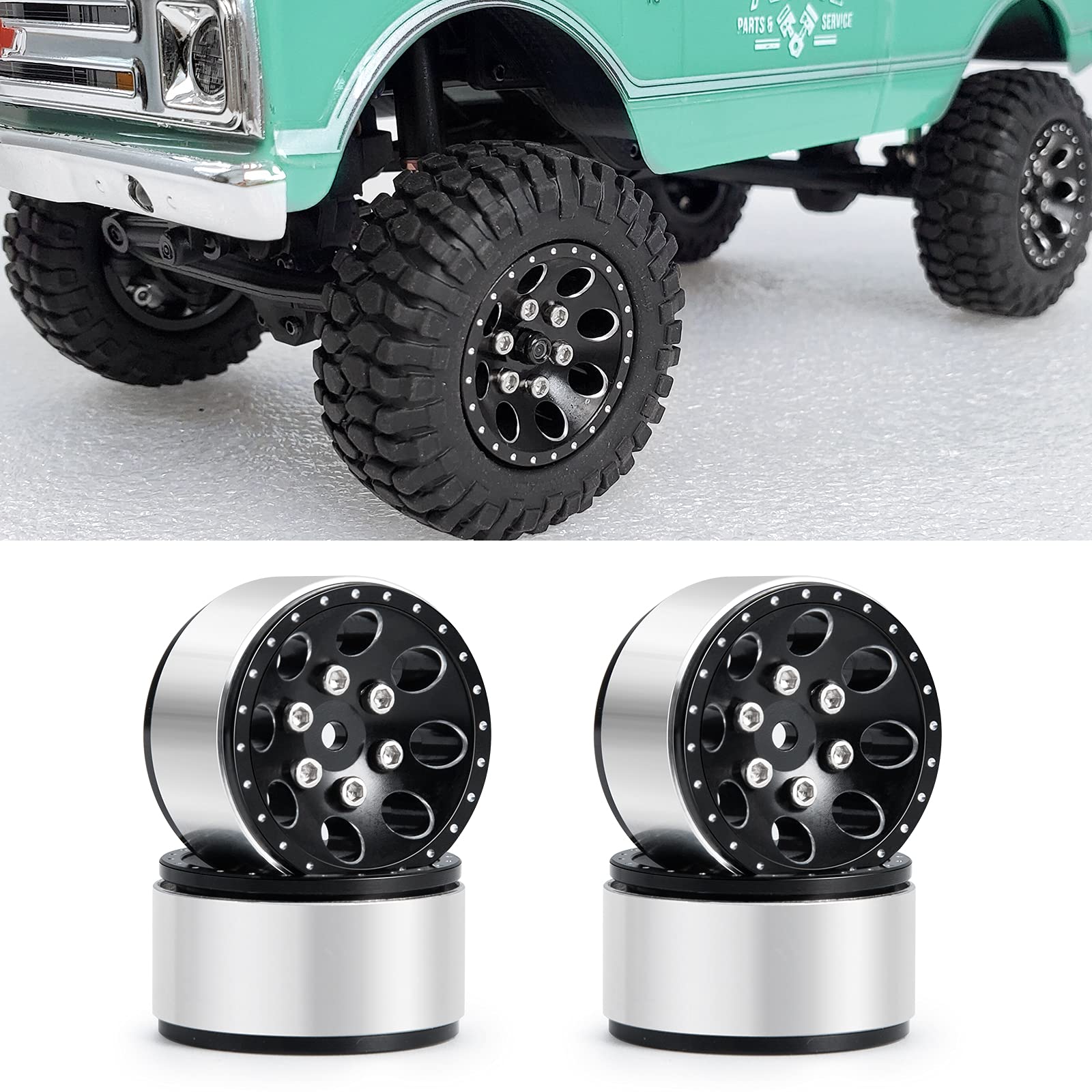 XUNJIAJIE 4pcs Aluminium Alloy 1.0 RC Beadlock Wheel Rims for 1:24 Axial SCX24 AXI90081 Deadbolt AXI00001 C10 RC Crawler Car Upgrades Accessories