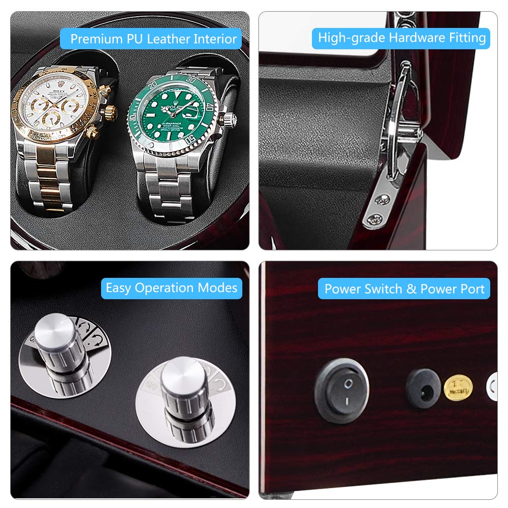 JQUEEN Watch Winder for Automatic Watches with Quiet Motors,4+6 Watches Storage Box Case with Soft and Flexible Watch Pillows