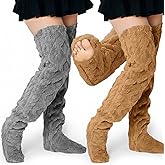 Croloose 2 Pairs High Fuzzy Socks over Knee Winter Leg Warmers Plush Extra Thick Slipper Socks for Women Christmas Sleeping