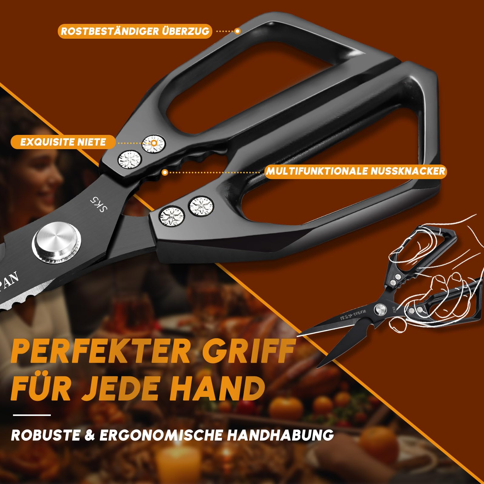 Dream Reach Küchenschere Set,Hochleistungs Geflügelschere, Scharf Küchenschere für Fleisch,Hühnerknochen und Pute Geschenke für Mama 4