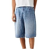 Mens Loose Denim Shorts Baggy Casual Wide Leg Mid Jean Jorts Zipper Hip Hop Shorts with Pockets Streetwear