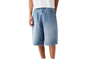 PIVANZORE Mens Loose Denim Shorts Baggy Casual Wide Leg Mid Jean Jorts Zipper Hip Hop Shorts with Pockets Streetwear