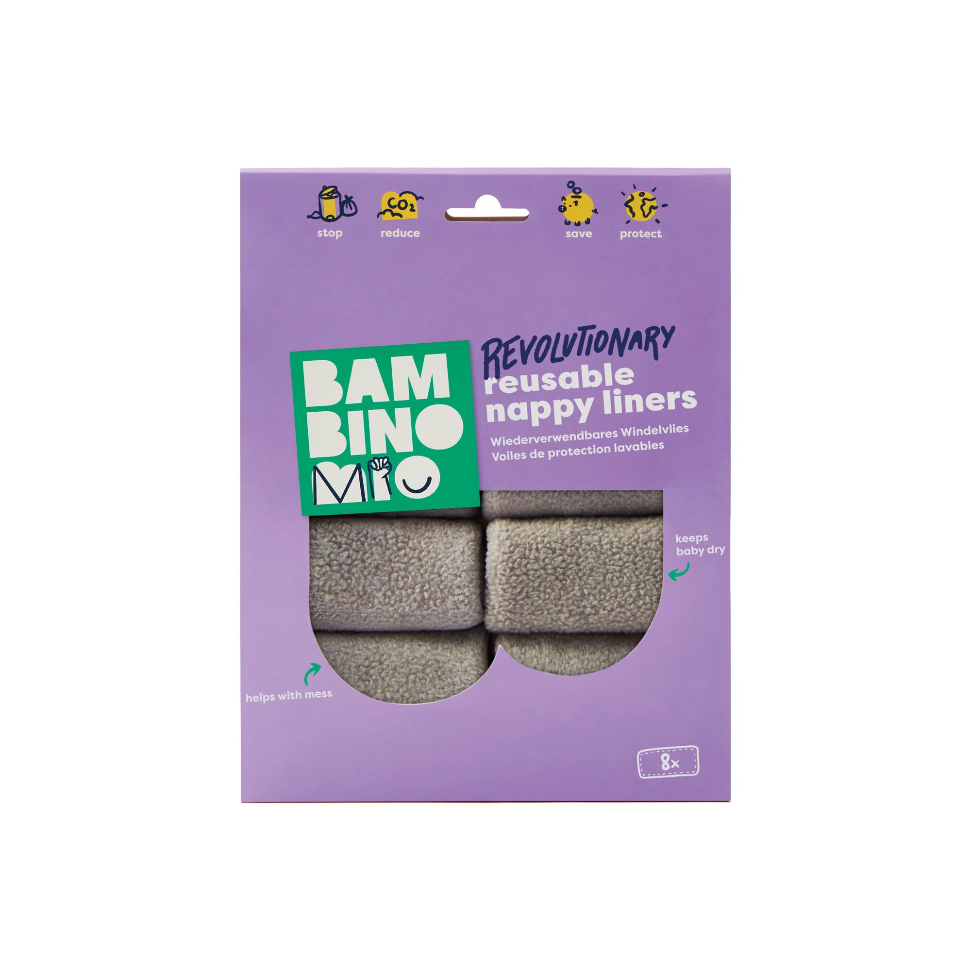 Bambino Mio, Revolutionary Reusable Nappy Liners - Washable Liners, Sustainable and Chemical-Free, Pack of 8 - Packaging May Vary