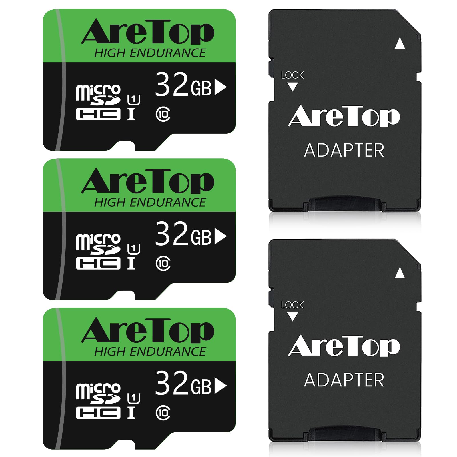Aretop 32GB Micro SD Card 3 Pack, MicroSDHC,C10,U1,UHS-I,Micro Memory Card With SD Adapter,Read Speed Up to 90MB/s,TF Card for Tablette/Drone/Dash Cam/Camera/Phone/Nintendo-Switch/Security System