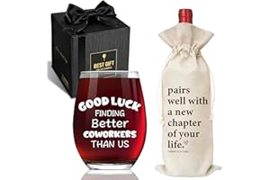 QHLLWT Good Luck Finding Better Coworker Than Us Wine Glass Gift for Women Men, Funny Farewell Stemless wine glass & Bag Set 