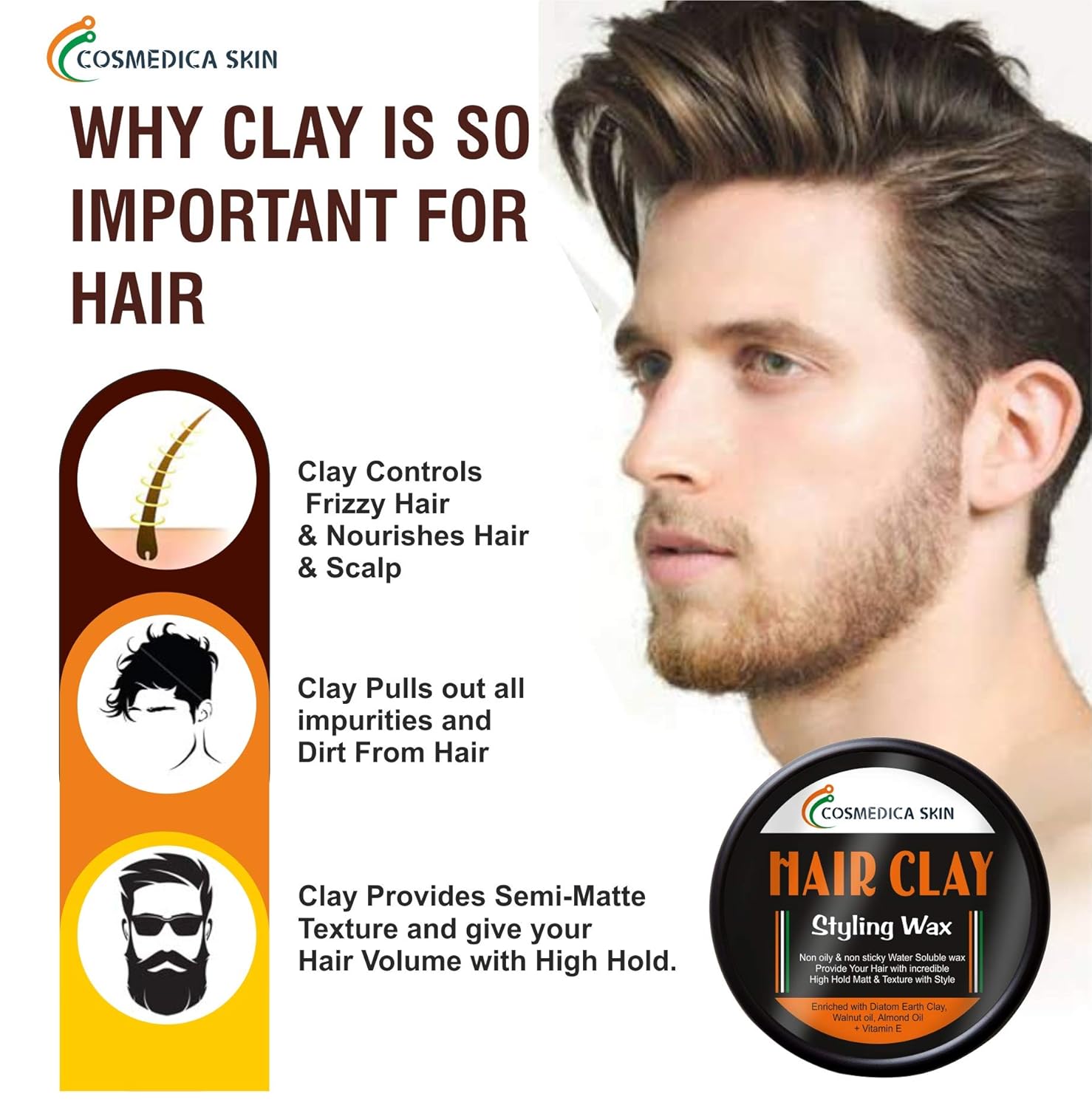 Cosmedica Skin Hair Clay Styling Wax With High Hold 50g Amazon In