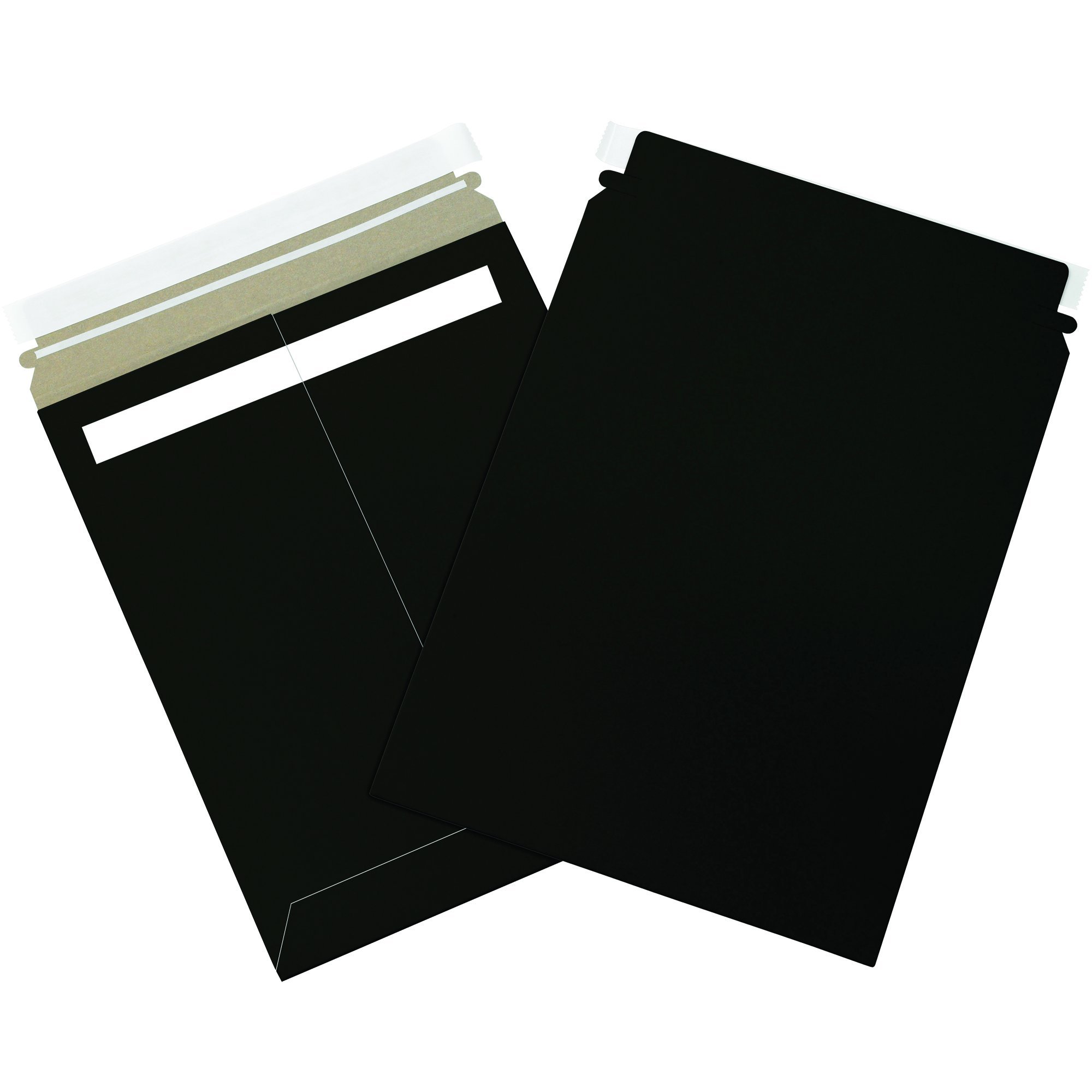 BOX USA 9 3/4 x 12 1/4" Stayflats Brand Rigid Flat Mailers, Black (Pack of 100) Photo Document Mailers, Peel & Seal Closure, Tear Strip Easy Opening.