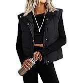 YUCOLEN Womens Puffer Vest Sleeveless Lightweigh Cropped Vests Button Zip Up Winter Warm Outerwear Stand Collar Trendy Coat